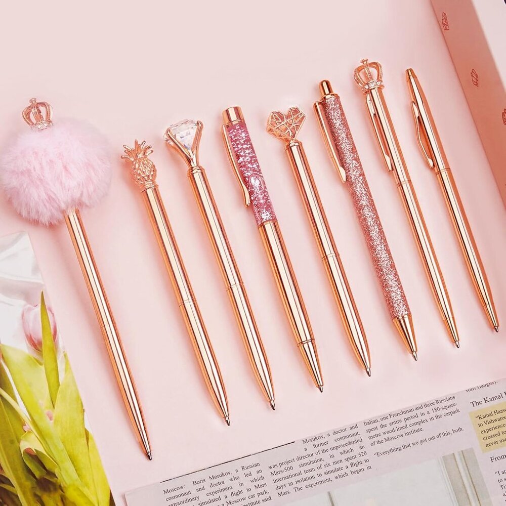 8Pcs Ballpoint Pens Set Metal Crystal Diamond Pen Glitter for Journaling Pen Bli - Picture 1 of 9